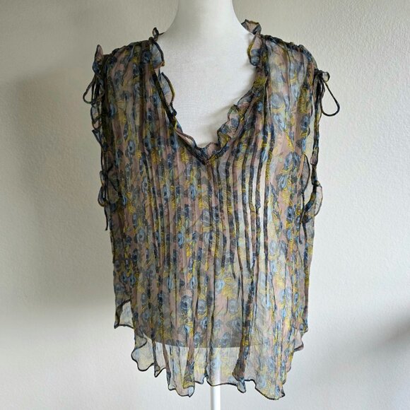 NEW Natural Life Blouse Top Floral Sheer Pleated Oversized Ruffles Flowy Size M - Picture 1 of 8
